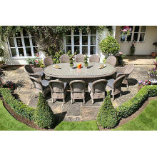 Cadeira de Rattan 12pcs jardim com mesa Oval